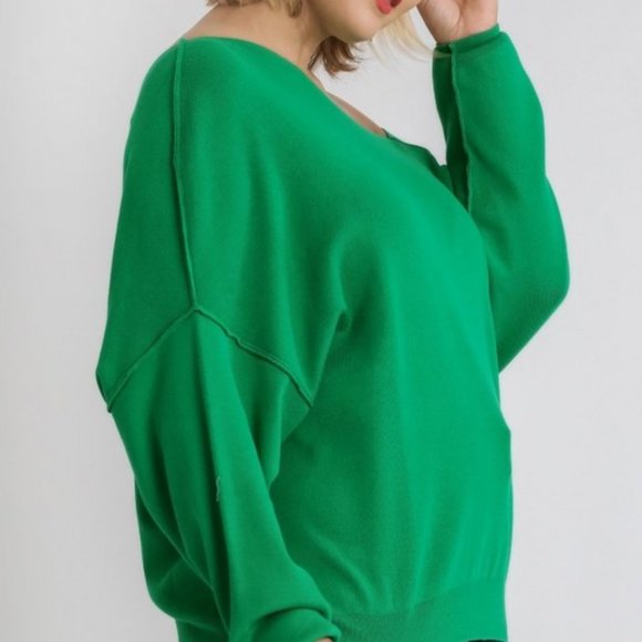 Kelly Green Plus Size Dolman Sleeve Sweater - Picture 3 of 6